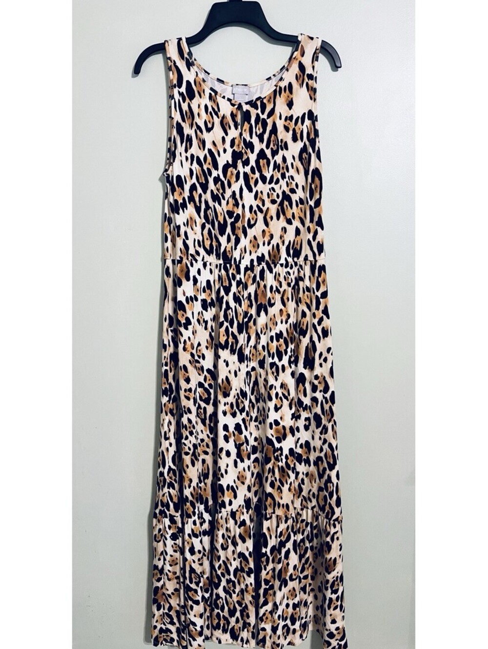 Chico's Maxi Dress Womens Size 1 Leopard Print Sleeveless Tiered Mob Wife Animal